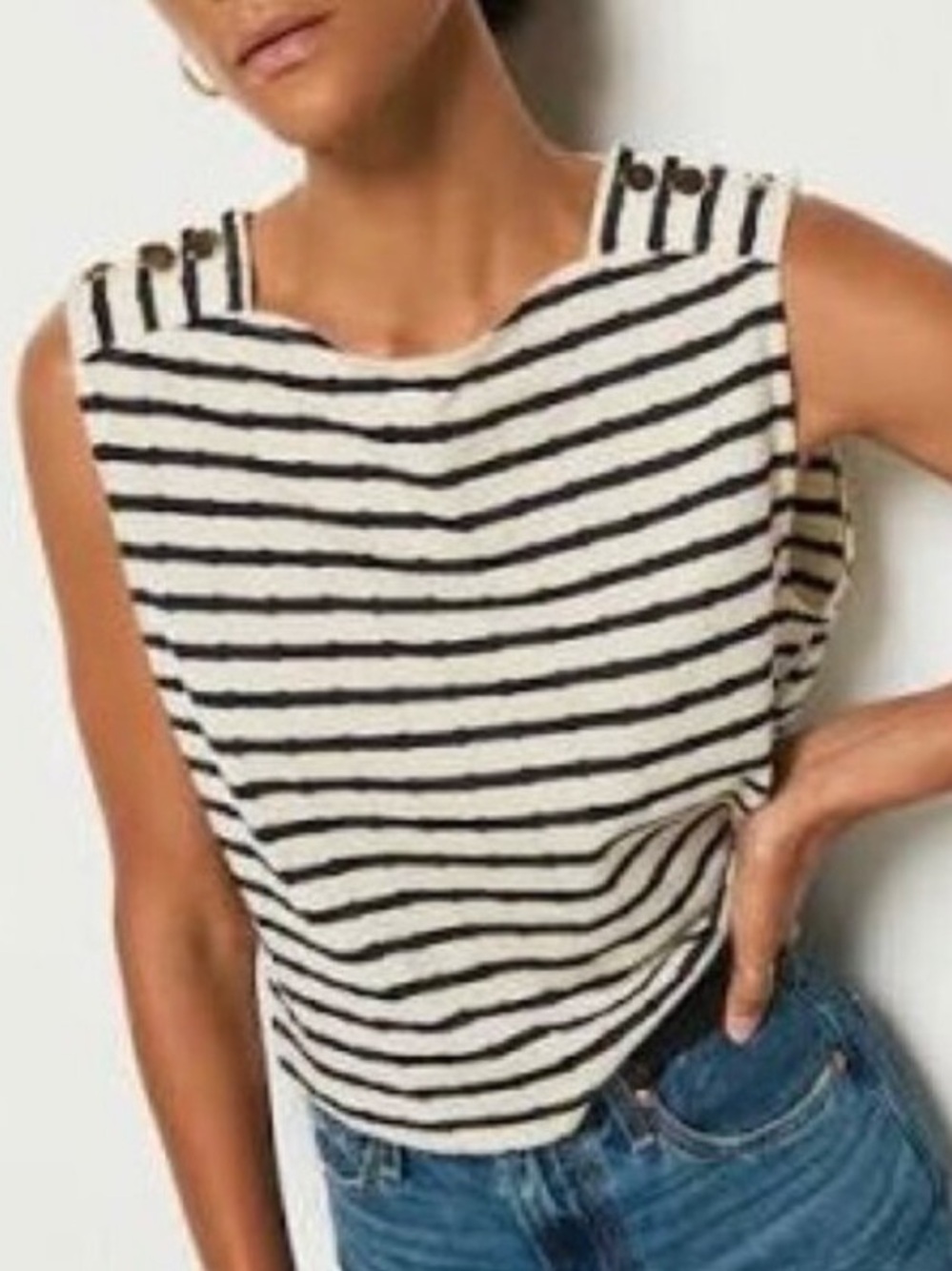 Nation LTD Betina Striped Boatneck Sleeveless Blouse Top Summer Evereve Large